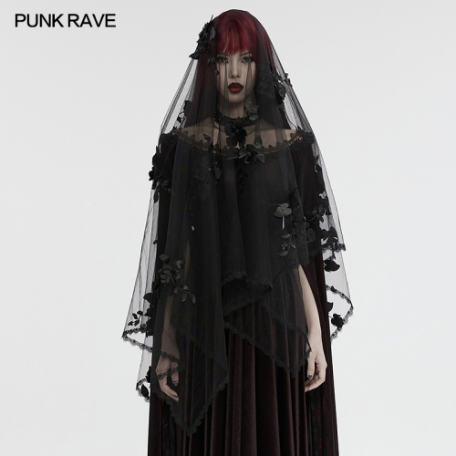 Punk Rave WS-735FSF Exquisite Lace Embellishments Aesthetic Darkness Skull Studs Gothic Veil