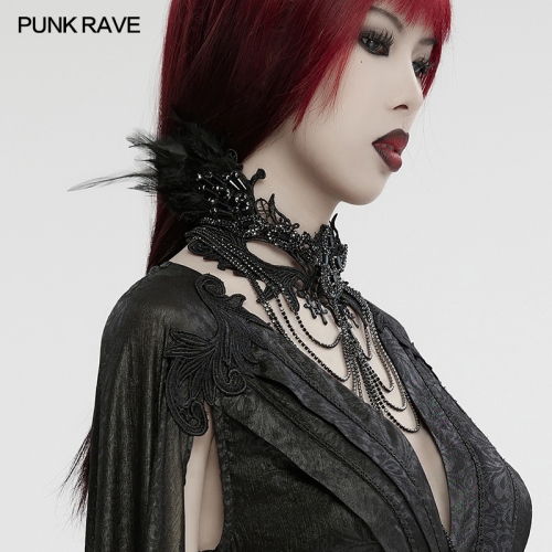 Punk Rave WS-738LHF Exquisite Lace And Chains Gothic Black Wing Gorgeous Necklace