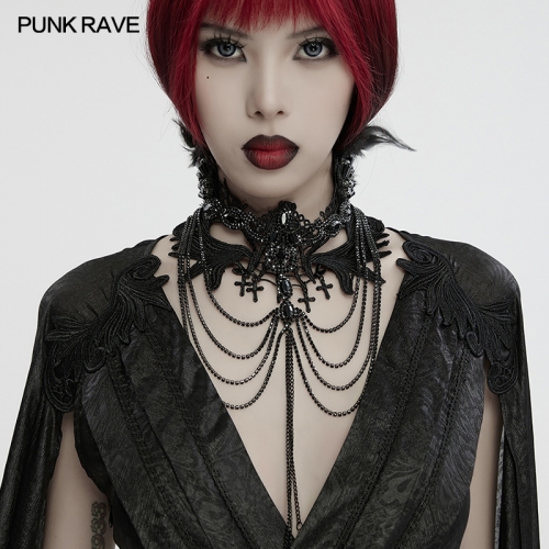 Punk Rave WS-738LHF Exquisite Lace And Chains Gothic Black Wing Gorgeous Necklace