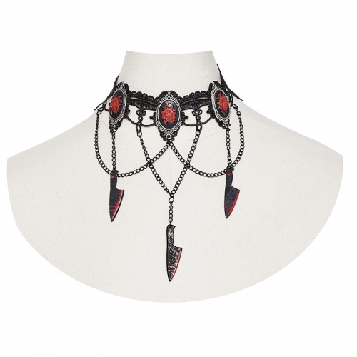 Punk Rave WS-733LHF Gorgeous Rose And Silver Plated Romantic Gothic Red Rose Blade Choker