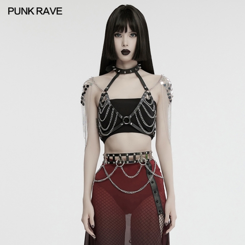 Punk Rave WS-732LHF Classic Halter Neck With Spikes Punk Sexy Chain Harness