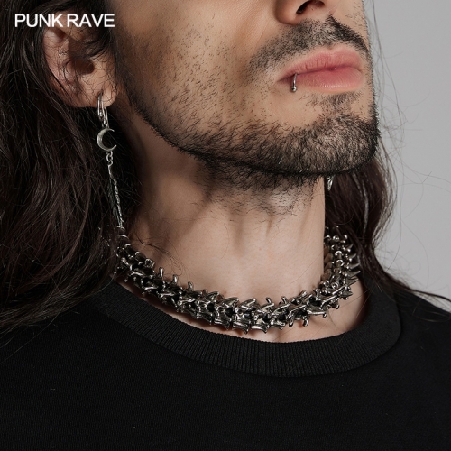 Punk Rave WS-719LHM Magnetic Buckle Simulated Spine Design Apocalypse Punk Skeleton Neck Ring