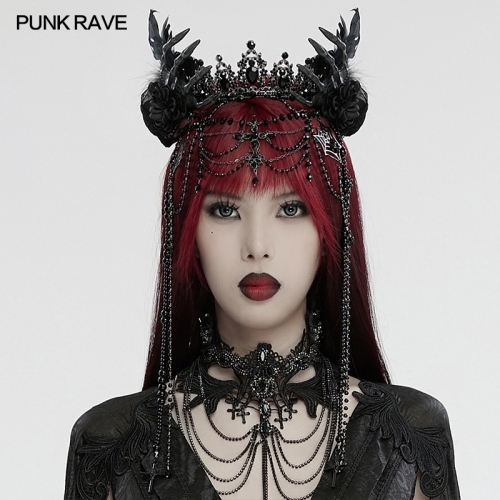 Punk Rave WS-715FSF Mysterious Charm Feathers And Flowers Gothic Dark Coronation Crown