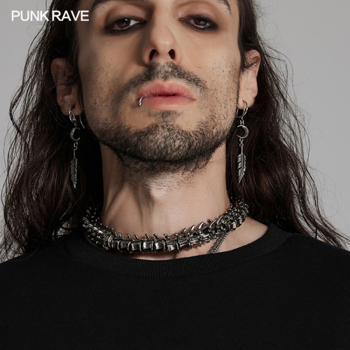 Punk Rave WS-719LHM Magnetic Buckle Simulated Spine Design Apocalypse Punk Skeleton Neck Ring