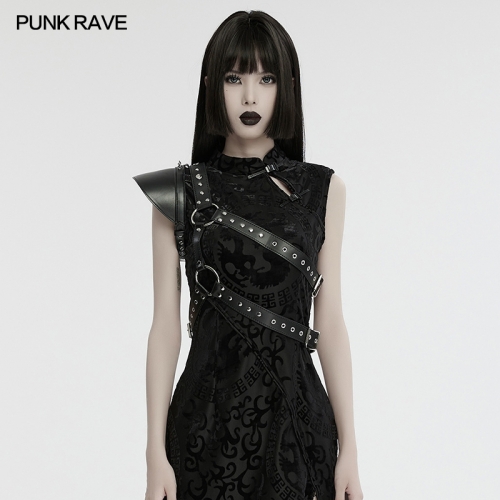 Punk Rave WS-694BDF Double Diagonal Metal Eyelets Belt Environmentally Friendly Synthetic Leather Punk Single Shoulder Harness