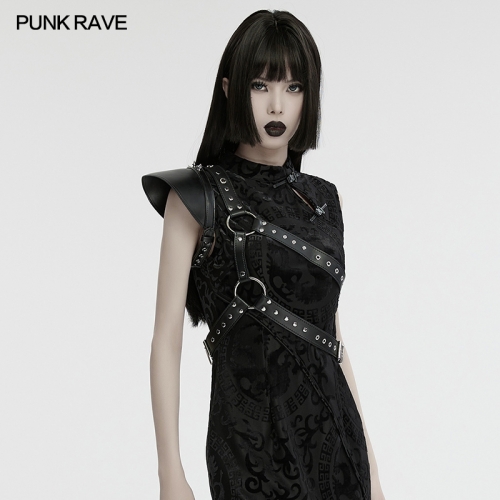 Punk Rave WS-694BDF Double Diagonal Metal Eyelets Belt Environmentally Friendly Synthetic Leather Punk Single Shoulder Harness