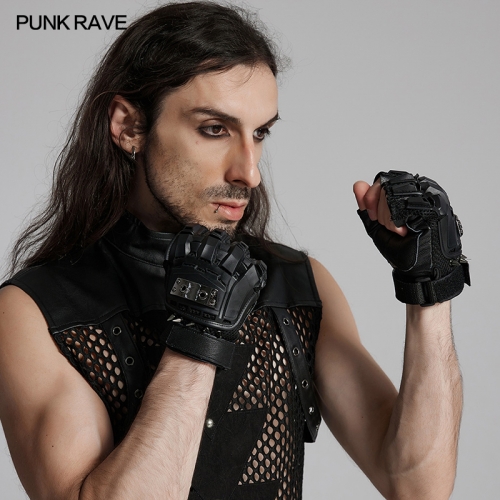 Punk Rave WS-698SSM High Elasticity Breathable Mesh And Sheepskin Cyber Punk Armored Gloves