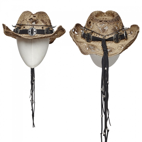 Punk Rave Hollow Jacquard Distressed Craftsmanship Punk Personalized Denim Hat