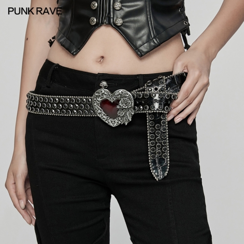 Punk Rave WS-685YD High Quality Rhinestones Vintage Heart Shape Black Rhinestone Belt