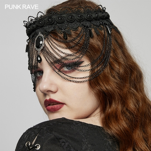 Punk Rave WS-668LHF Unique Aesthetic Exquisite Lace And Chains Goth Headwear-Choker