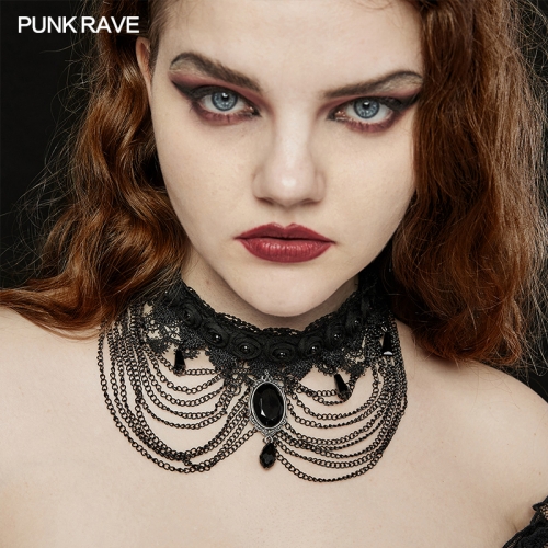 Punk Rave WS-668LHF Unique Aesthetic Exquisite Lace And Chains Goth Headwear-Choker