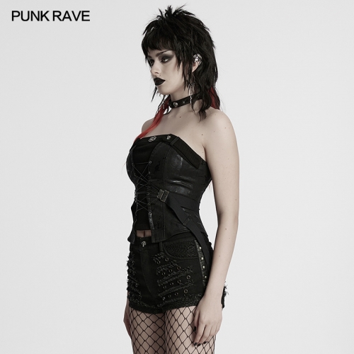 Punk Rave Sexy And Personalized Bustier Style Functional And Fashionable Punk Drawstring Tube Top