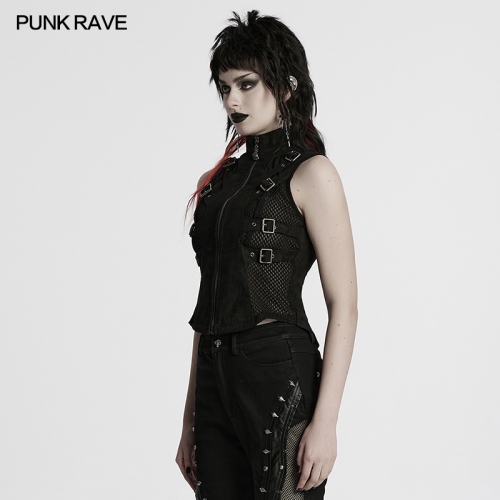 Punk Rave Metal Zipper Hollowed Out Design Punk Skeleton Silhouette Vest
