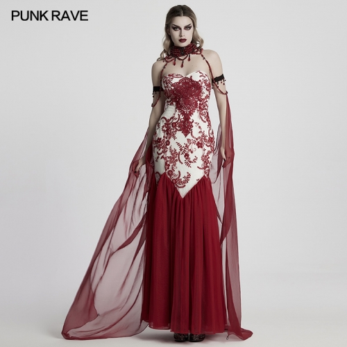 Punk Rave WY-1760DPF Bead Necklace And Crinkled Chiffon Dark Night Vampire Cloak