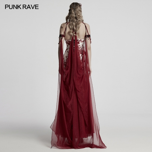 Punk Rave WY-1760DPF Bead Necklace And Crinkled Chiffon Dark Night Vampire Cloak