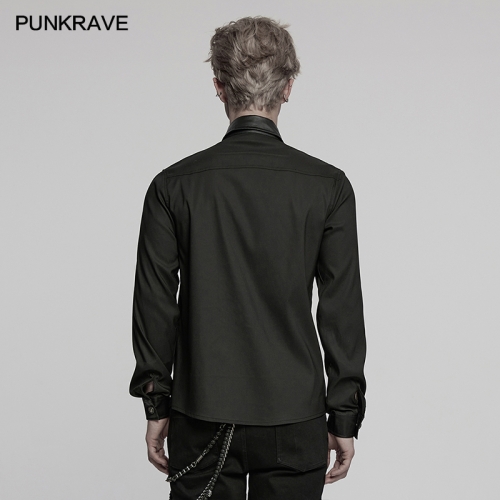 Punk Rave WY-1774CCM Patchwork Design On Shoulders With Rivets Punk Handsome Street Men's Shirt