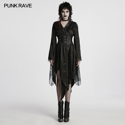 Punk Rave WY-1723XCF Lapel Collar Twill Rubberized Fabric Goth Asymmetric Lapel Kimono