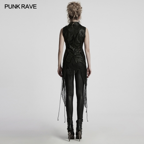 Punk Rave WY-1737MJF Irregular Hem Split Design Deep V-Neck Goth Dark Alien Asymmetric Vest