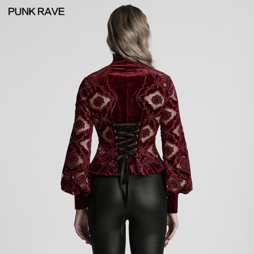 Punk Rave WY-1732CCF Luxurious Textured Hollow Flower Shaped Fabric Adjustable Drawstring Retro Embroidered Velvet Shirt