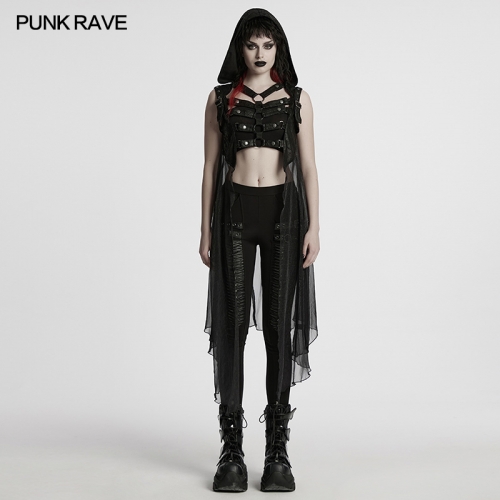 Punk Rave WY-1711MJF Shoulder Buckle Decoration Rich Details Punk Personalized Hollow Skeleton Vest