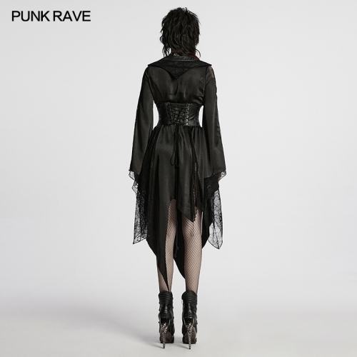 Punk Rave WY-1723XCF Lapel Collar Twill Rubberized Fabric Goth Asymmetric Lapel Kimono