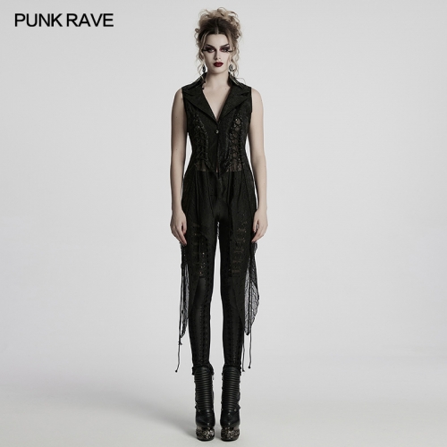 Punk Rave WY-1737MJF Irregular Hem Split Design Deep V-Neck Goth Dark Alien Asymmetric Vest