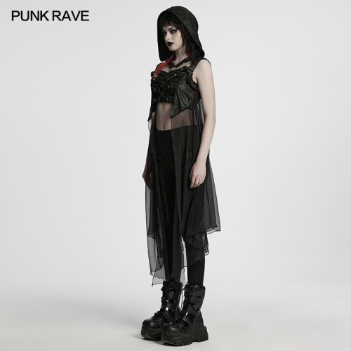 Punk Rave WY-1711MJF Shoulder Buckle Decoration Rich Details Punk Personalized Hollow Skeleton Vest