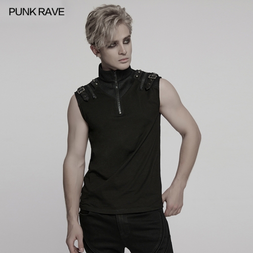 Punk Rave WT-1009BXM Simple Stand Up Collar Handsome Punk T-Shirt