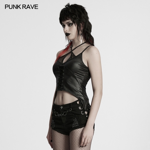 Punk Rave WT-984BXF Adopting Glossy Knit Fabric And Mesh Punk Sexy Intersect Camisole