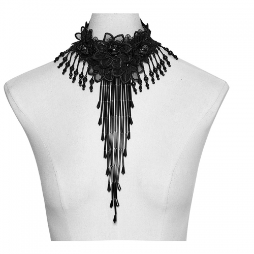 Punk Rave WS-773LHF Black Gemstones Combo Gothic Gorgeous Long Tassel Necklace