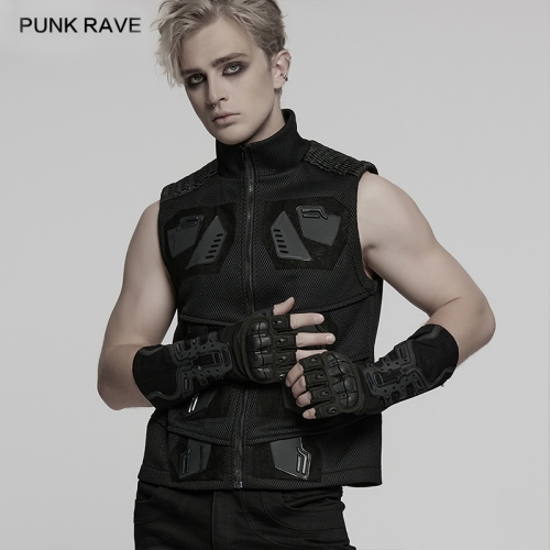 Punk Rave WS-766SSM Black Rubber Armor Patches Male Strength Cyberpunk Gloves