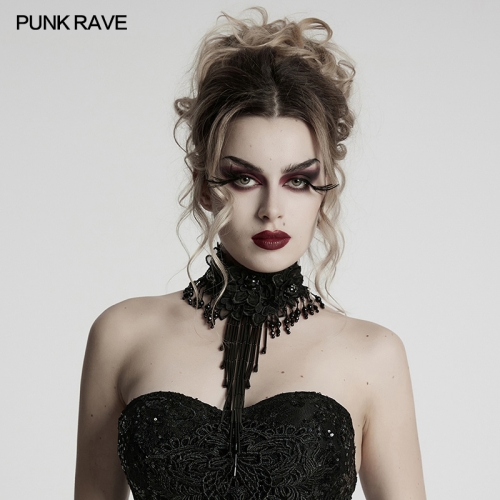 Punk Rave WS-773LHF Black Gemstones Combo Gothic Gorgeous Long Tassel Necklace