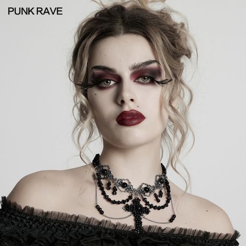 Punk Rave WS-781LHF Irregular Stones And Alloy Chains Steampunk Cross Necklace