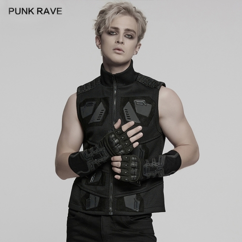 Punk Rave WS-766SSM Black Rubber Armor Patches Male Strength Cyberpunk Gloves
