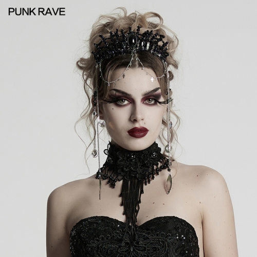 Punk Rave WS-784FSF Elegant And Exquisite Design Gothic Gorgeous Black Crystal Headband