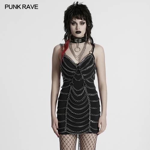 Punk Rave Streamlined Design Punk Metal Aluminum Chain Skirt