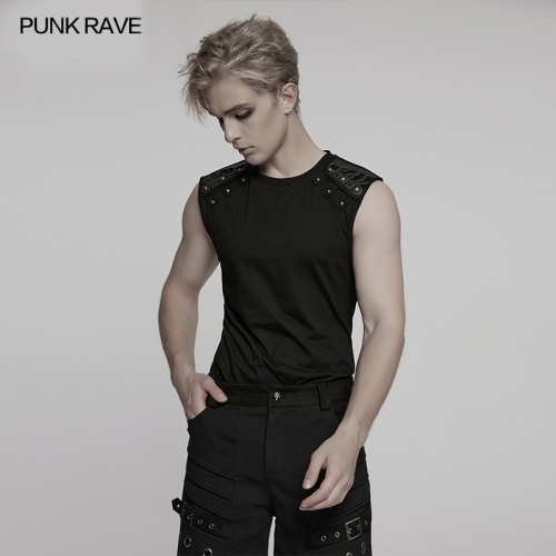 Punk Rave WT-995BXM Black Studded Shoulder Simple And Versatile Cyber Punk Vest