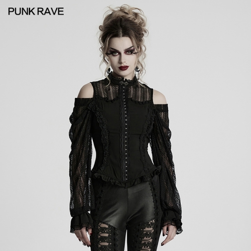 Punk Rave WY-1727CCF Light And Perspective Swinging Sleeve Style Design Exquisite Lace Buckle Goth Swing Sleeve Shirt