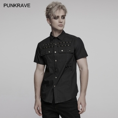 Punk Rave WY-1761CDM Unique Pocket Handsome And Neat Short Sleeved Punk Shirt
