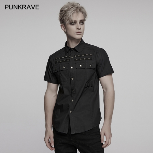 Punk Rave WY-1761CDM Unique Pocket Handsome And Neat Short Sleeved Punk Shirt
