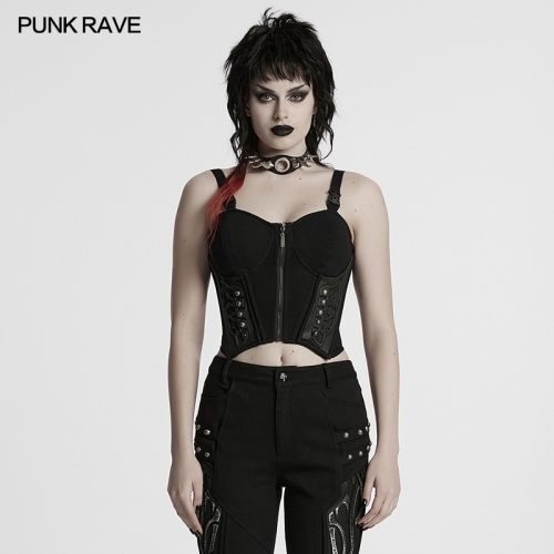 Punk Rave WT-982BXF Cool And Handsome Drawstring Waist Buckle Straps Design Sexy Cyberpunk Vest