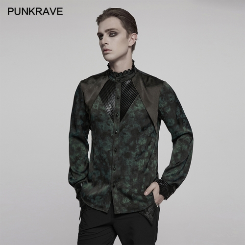 Punk Rave WY-1790CCM Smooth Pleated Texture Woven Fabric Double-Layer Shoulder Design Goth Shirt