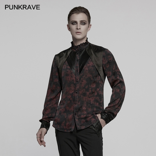 Punk Rave WY-1790CCM Smooth Pleated Texture Woven Fabric Double-Layer Shoulder Design Goth Shirt