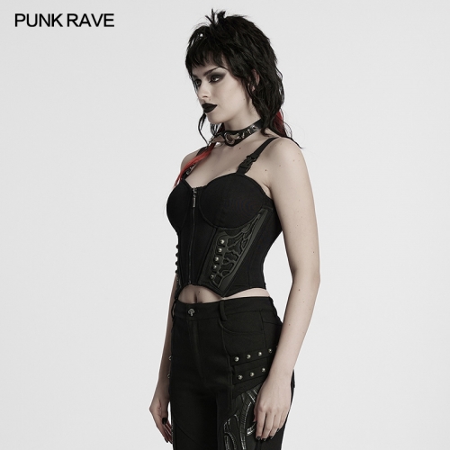 Punk Rave WT-982BXF Cool And Handsome Drawstring Waist Buckle Straps Design Sexy Cyberpunk Vest