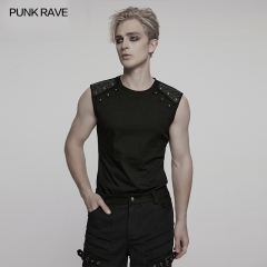 Punk Rave WT-995BXM Black Studded Shoulder Simple And Versatile Cyber Punk Vest