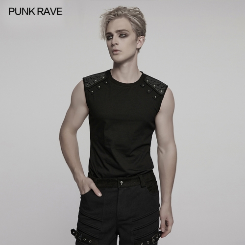 Punk Rave WT-995BXM Black Studded Shoulder Simple And Versatile Cyber Punk Vest
