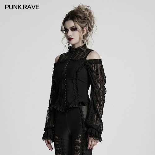 Punk Rave WY-1727CCF Light And Perspective Swinging Sleeve Style Design Exquisite Lace Buckle Goth Swing Sleeve Shirt