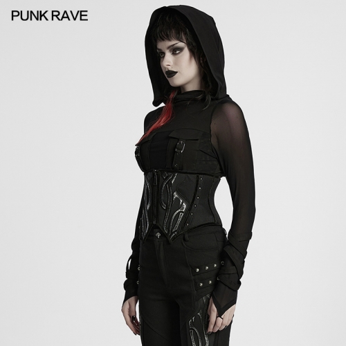Punk Rave Breathable Mesh Fabric Adjustable Drawstring Cyberpunk Corset