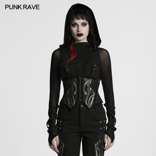 Punk Rave Breathable Mesh Fabric Adjustable Drawstring Cyberpunk Corset