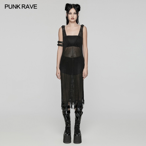 Punk Rave WQ-631DQF Post-Apocalyptic Techwear Style Knitted Hollow Out Dress